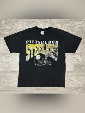 1995 Vintage NFL Pittsburgh Steelers Black Graphic Tee, Heavily Faded